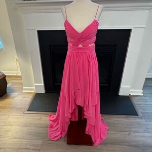 Cache Pink Chiffon Cutout High-Low Gown | Size 2 | Formal Dress